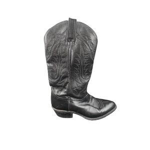 Tony Lama Stallion All Black Leather Classic Western Heeled Cowboy Boot …